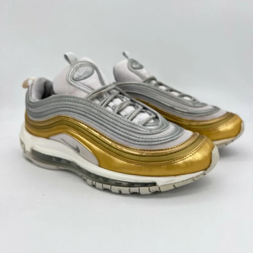 Nike Air Max 97 SE White Metallic Gold Women Running Shoes AQ4137-001 Size 8
